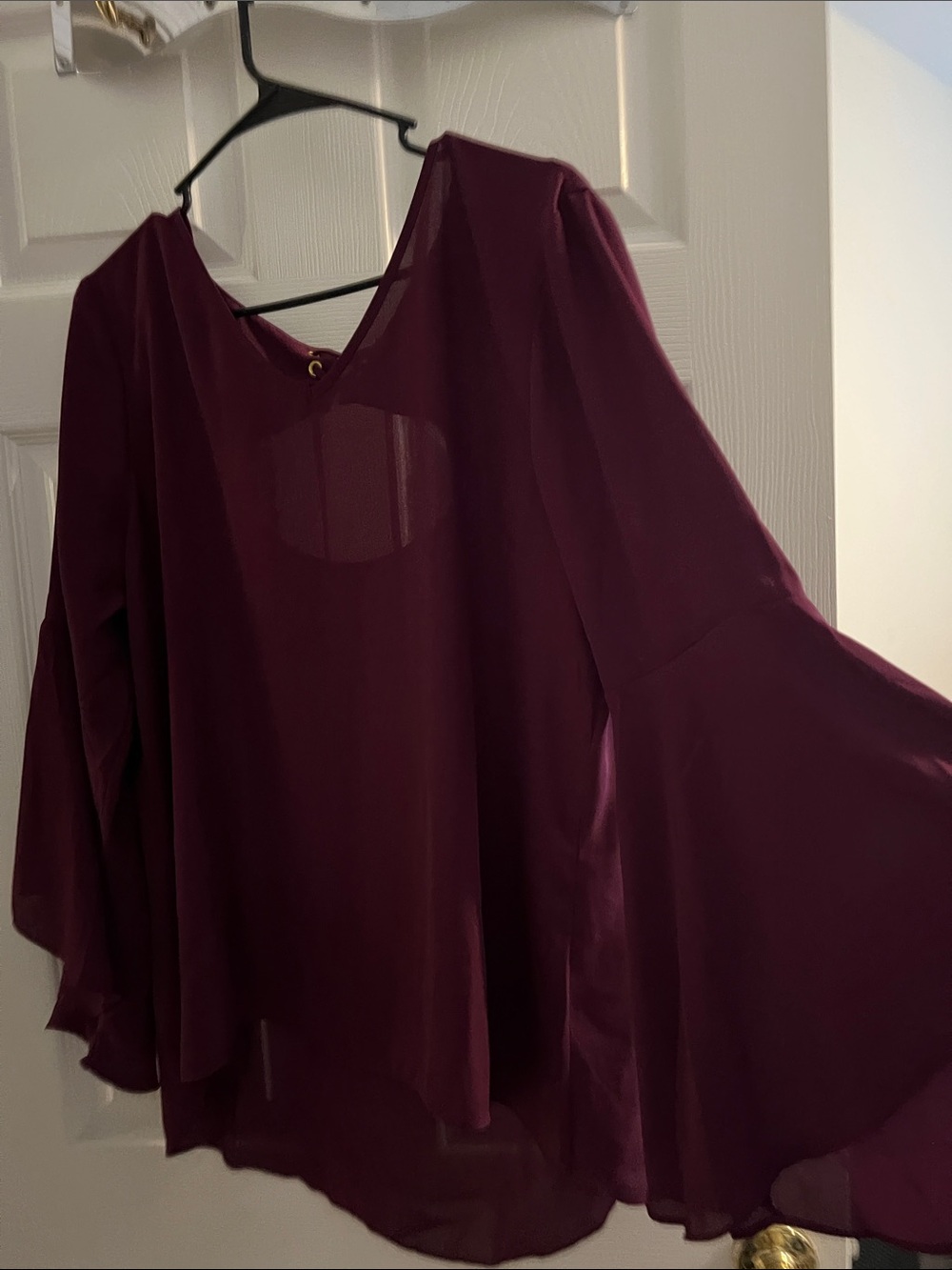 Cato Plum Bell Sleeve V-Neck Blouse